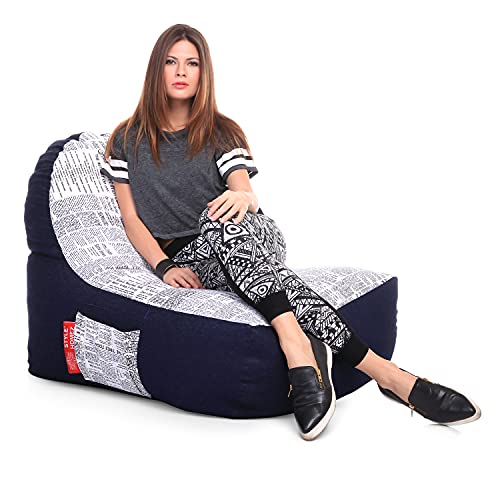 Image of Style Homez Urban Design Denim Canvas Newspaper Printed Chair Bean Bag XXL Size Filled with Beans Fillers
