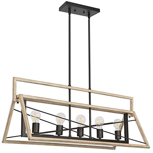 Best Cyber Monday 🔥 5 Light Farmhouse Linear Chandelier, 35 inch Dining Room Lighting Fixtures, Kitchen Island Pendant Lights, Rustic Pendant Light Fixture for Kitchen Island Breakfast Bar Dining Room