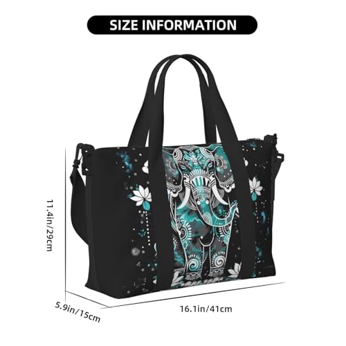 Travel Duffle Bag Ethnic Elephant Lotus Flower Weekender Overnight Bags Luggage Bag for Women Men Waterproof Sports Gym Bag Hand Bag with Shoulder Strap4