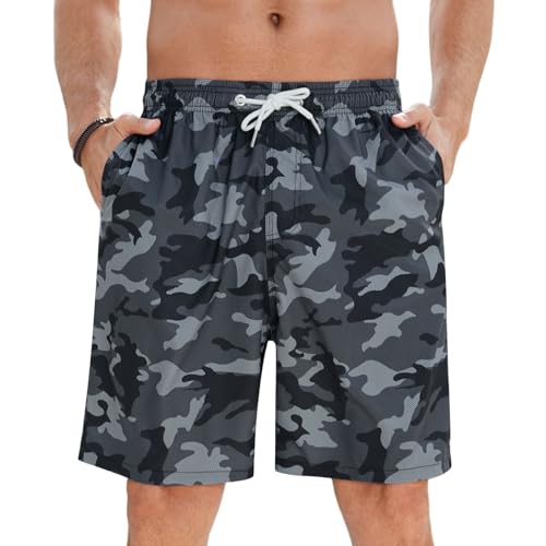 Enlision Bañadores Hombre Natación Secado Rápido Bañador Gris Hombre Piscina Verano Pantalones Cortos Moda Bermudas Traje de Baño con Forro de Malla para Playa Surfero Vacaciones Deporte S