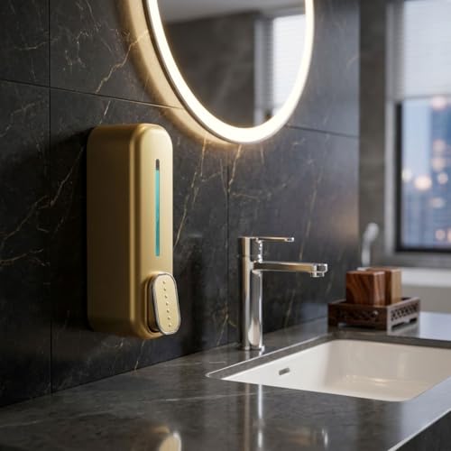 Image of Wall Mounted Soap Dispenser | Liquid Hand Wash Dispenser for Bathroom & Kitchen | Manual Soap Pump | Kitchen Sink & Wash Basin Soap Dispenser Gold
