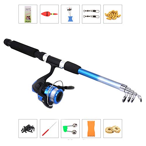 pegtopone - Caña de pescar infantil, telescópica portátil y ligera + combinaciones de carretes para principiantes; kit de pesca perfecto para niños