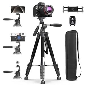 Eicaus 74” Tall Tripod for Camera and Cell Phone, Professional Heavy Duty Camera Tripod for Photography, Compatible with Canon, Sony, Nikon，Panasonic, iPhone and Samsung