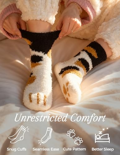 Image of TEHOOK Warm & Cozy Gifts for Women, Fluffy Fuzzy Plush Sleeping Slipper Socks - Soft Warm Fabric
