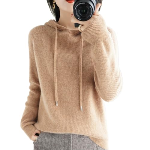 Image of Womens Cashmere with Pullovers,Winter Casual Knitting Hoodie Fashion Sweater,Fall Drawstring Thick Sweater