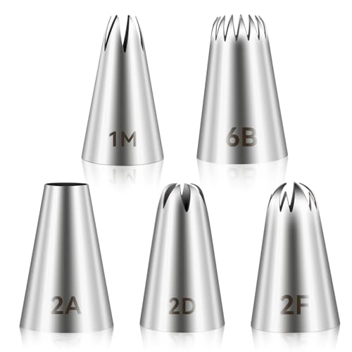 5pcs Cake Piping Tips, Cake Decorating Supplies Piping Tips, Piping Nozzles Decorating Tips, Baking Tools for Buttercream, Icing, Birthday Cake, Cupcake, DIY Art(6B, 2A, 1M, 2D, 2F)