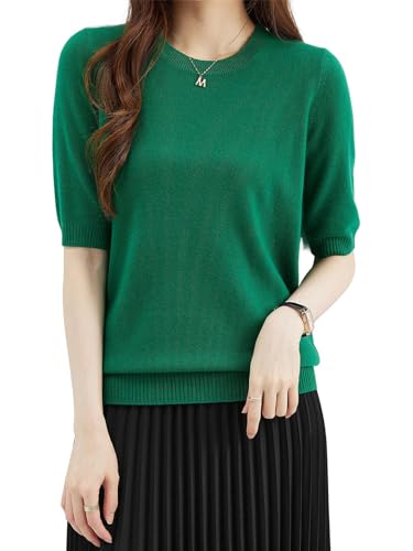 Women Summer Fall 100% Merino Wool Sweater Crewneck Short Sleeve Tops Knit Pullovers Jerseys Sweater2