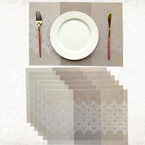 Image of Livmodern Premium PVC Dining Table Mats for 6 Seater| Woven PVC Mats | Moderate Heat Resistant Table Mats| Wipeable & Washable Set of 6 - Earthy Lattice