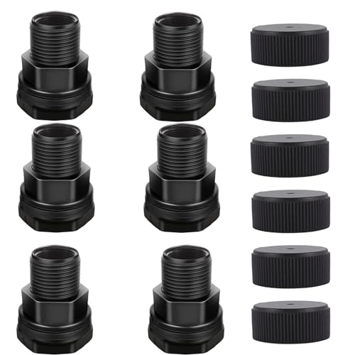 SNUTUYA Manguera de jardín de PVC con enchufe, NPT hembra de 1/2 pulgada, GHT macho de 3/4 pulgadas (rosca de manguera de jardín), para barriles de lluvia, acuarios, fregaderos, paquete de 6