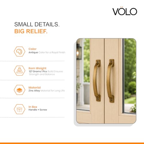 Image of VOLO Antique Finish Door and Window Handle for Home, Kitchen, and Office Doors - Cabinet and Window Handle (Model: R-137) (4, 160MM (8 Inch))