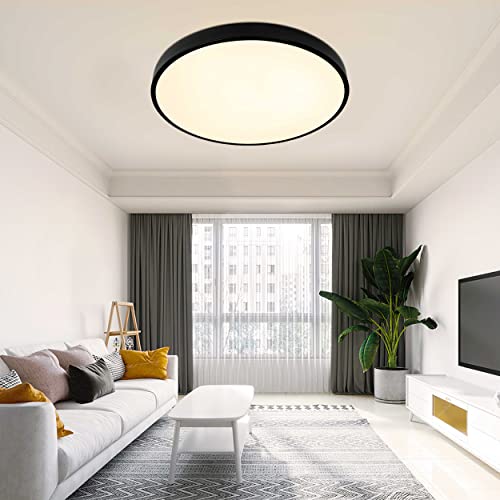 MOONSEA Plafonnier LED 24W, 3500K Blanc Chaud Ø40*5CM Lampe de Plafond Moderne Rond, pour Cuisine, Chambre, Salon, Balcon, Bureau - Noir Cover