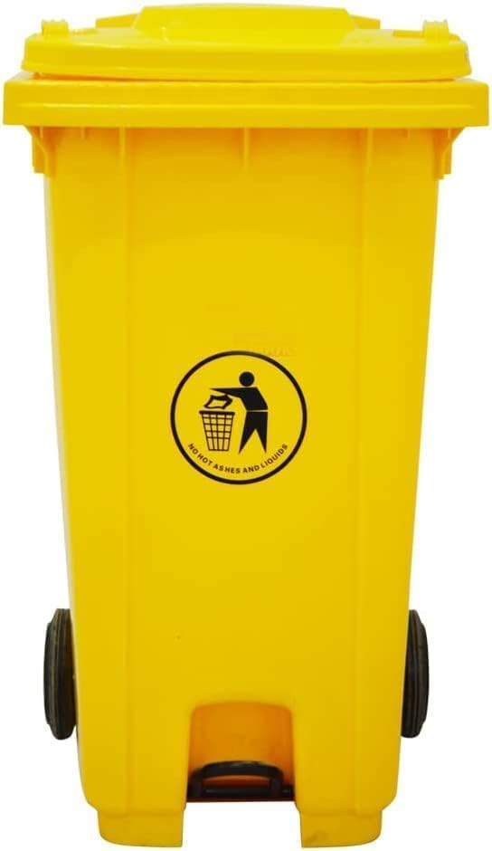 High Density Polyethylene Garbage Bin 120 Litre with wheel and pedal - Heavy Duty Kitchen Dust Bin Outdoor Recycle Trash Can Large Industrial Waste bin Trash bin 96 x 54 x 46 cm (YELLOW)