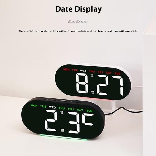 Image of Niyam Multifunctional LED Digital Alarm Clock Large Display Bedside Clock with Ambient Light - White Shell /Blue Light for Home & Office (WhiteDigit, GH8035)