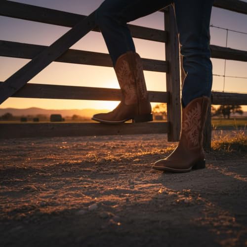 Image of SUREWAY Cowboy Boots For Men, 10 Inch Pull on Square Toe Western Boot | Classic durable men's wellington work boots,slip resistant pull-on soft toe work boots for daily and western casual wear