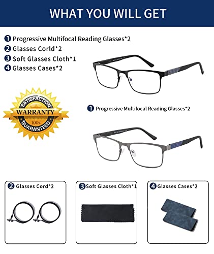 Kafirlo Progressive Multifocal Reading Glasses Men No Line Multifocus Transition Blue Light Blocking Computer Reader Multi Focus Metal Full Wide Frame Large Head Designer Magnifying Eyeglasses 2.00+ #TOP6