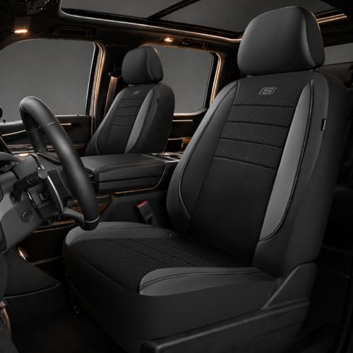 Skechers Air-Cooled Memory Foam Seat Covers,Mesh Thick Car Seat Covers,Piping Leather Car Seat Covers Front Seats,Airbag Compatible,Automotive Comfort Universal FitMost Cars,Vans,Truck,SUV,Black