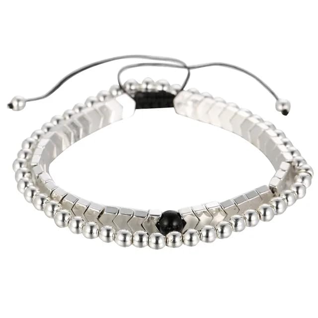 Bracelet en pierre naturelle réglable pour femme et homme - Set de 3 bracelets perle géométrie