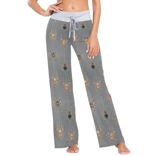 Pantalones de pijama de lujo de estilo nórdico con diseño de araña dorada y gris para mujer, con cordón, ropa de noche para correr, talla XS, Araña de lujo estilo nórdico gris dorado, Large