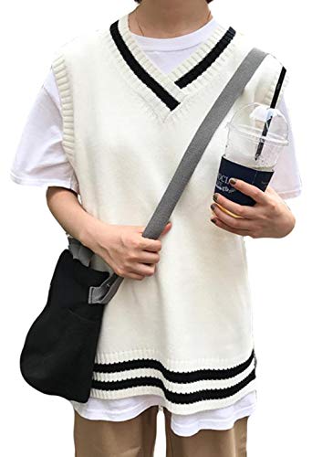 YiTong ニットベスト レディース Vネック ゆったり ショート ベスト 秋冬用 ニットインナー カジュアル 袖なし ニットセーター 通学可愛い 学院風(ベージュ)