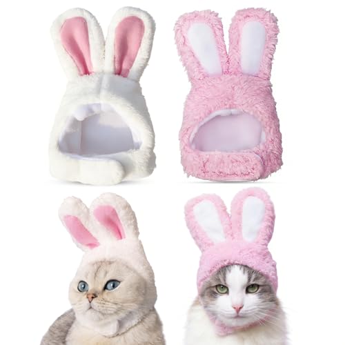 2PCS Bunny Ears for Cat Plush Rabbit Hat with Ears for Cats & Small Dogs Cute Easter Party Costume Pet Headwear Accessory
