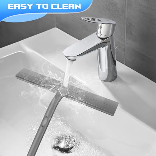 Lunriwis Duschabzieher, Silikon Duschwischer mit Wandaufhänger ohne Bohren Abzieher Dusche Badezimmer Fensterabzieher für Duschtüren,Fenster, Autoscheiben, Fliesen, Glas Reinigung