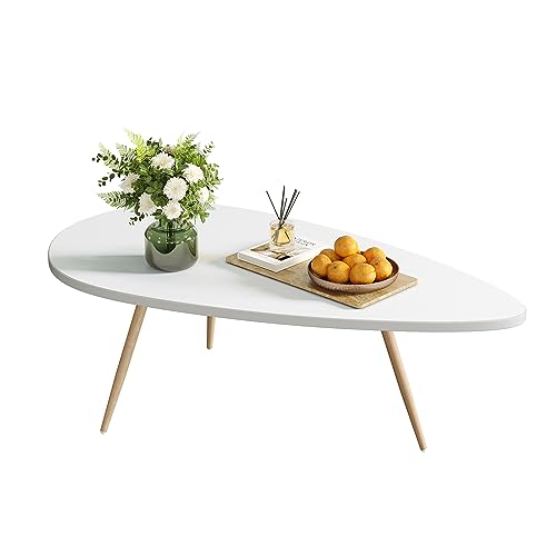 SAYGOER Modern Coffee Table White Oval Coffee Tables for Living Room Simple Center Table for Small Space Home Office Easy Assembly 22.2″ D x 42.5″ W x 17.1″ H, White