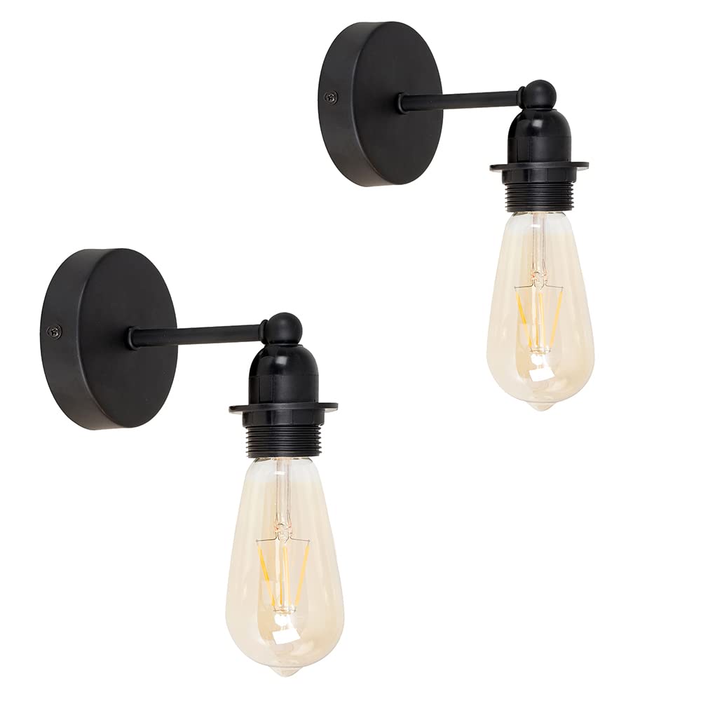Minisun Black | Pair Of - Industrial Steampunk Style Satin Pipework Single Wall Lights | Wall Lights & Home Improvements Essential | Mains Wired