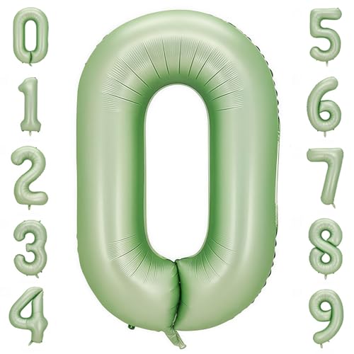 Image of Sage Green 0 Number Balloon,Olive Green 0 Balloons 40 Inch Large Helium Foil Mylar Birthday Balloons for Boy Girl Baby Shower Birthday Jungle Party Decorations
