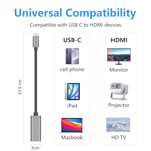 Image of Tobfit USB C to HDMI Adapter 4K@30Hz, Type C to HDMI Converter Thunderbolt 3 /4, for iPhone 15 16 Pro /Max,MacBook Pro /Air Laptop, Samsung Galaxy, Surface Go, XPS, iPad, Huawei, Honor (4K@30Hz)
