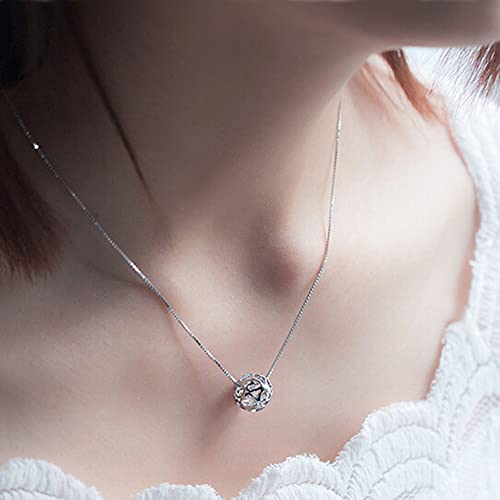 Women 925 Sterling Silver Necklace - Pattern Hollow Ball Pendant Choker- Charm Box Chain 17" - Italian Silver Fine Jewelry Gift2