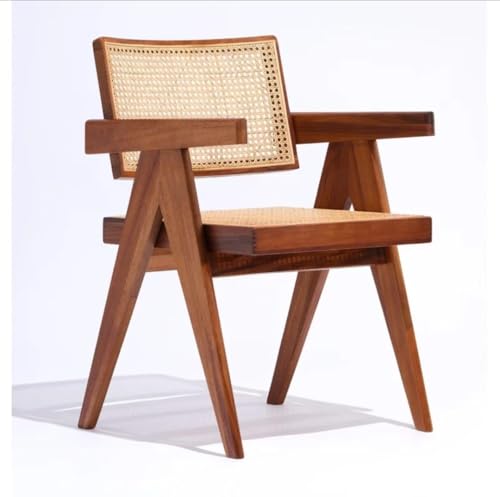 Image of Solid Wood Arm Chair with Cushion and Cane Back Support Chair Living Room Bedroom Home Wooden Armchair Furniture Garden Balcony Outdoor & Indoor (Natural Chair with Cane)