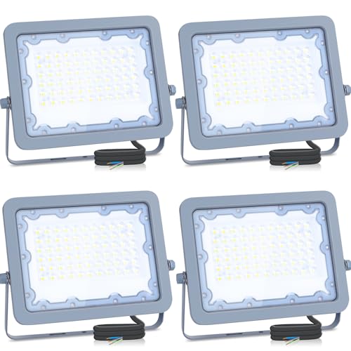 Aigostar Focos Led Exterior 4 piezas, 50W 6500K LED Floodlight Exterior, luz de inundación para exteriores de 4500LM a prueba de agua IP65 para patio, jardín, garajes