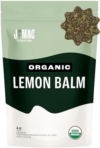 J Mac Botanicals Organic Lemon Balm (4 oz), Loose Leaf Tea, Dried Lemon Balm Tea, herbal Infusion, Lemon balm leaves, melissa officinalis tea, Certified USDA Organic