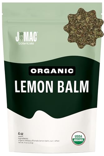 J Mac Botanicals Organic Lemon Balm (4 oz), Loose Leaf