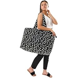 Fit & Fresh, All The Things Tote Bag, XL Weekender Duffle Bag for Women, B&W Dot extra large