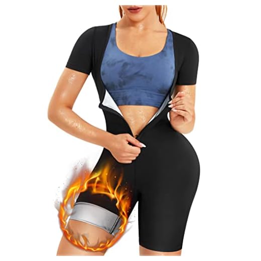 URSEXYLY Sauna Suit for Women Sweat Vest Waist Trainer 3 in 1 Slimming Full Body Shaper Workout Top with Sleeve Shorts (Medium, Black)