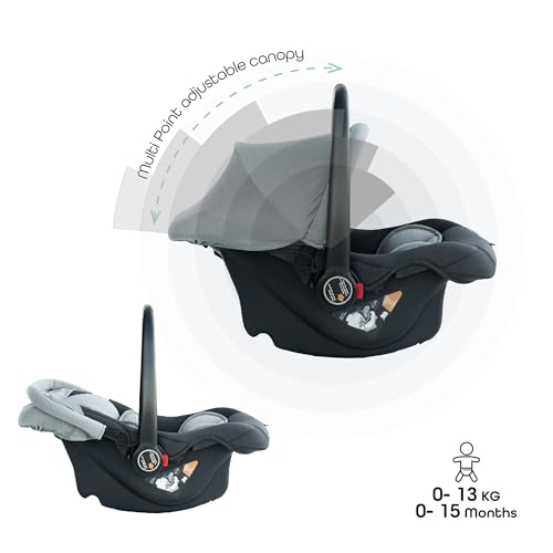 The Moon Brand Bibo Infant/Baby/Kids Travel Car Seat With Full Body Support Cushion Rear Facing Seat Carry Cot AdjUStable Canopy Suitable For 0 Months+0 13 Kg - Grey