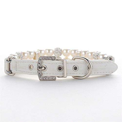 Halsband für Hunde,Hundehalsband mit Perle,Hunde-Katzen-Mode-PU-Leder-Perlenhalsband mit Bling-Strass-Diamant,Verstellbares Chihuahua-Hundehalsband für Hunde,Katzen,Welpen,Kätzchen,M,1.5X33cm