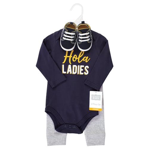 Image of Hudson Baby Unisex Baby Cotton Bodysuit, Pant and Shoe Set