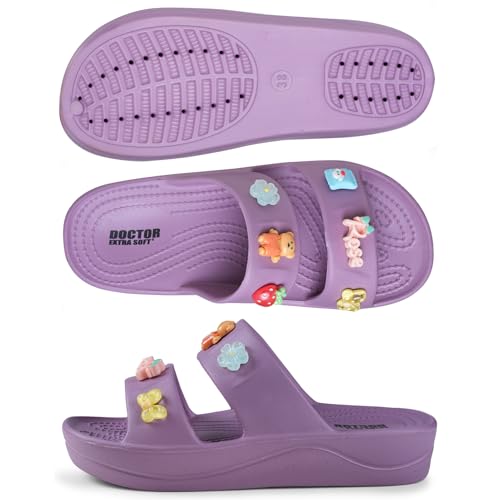 Image of DOCTOR EXTRA SOFT Women's Comfort Double Straps EVA Slip-On Slippers with Cute Charms| Lightweight, Trendy Summer Beach, Pool, Indoor & Outdoor Wear Slide| Soft Cushion Sole Sandals Daily Mules D-540