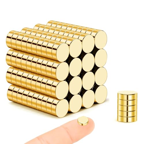 Image of 120P Small Magnets 6x2mm Golden Rare Earth Magnets | Tiny Neodymium Magnet for Fridge DIY, Kitchen, Whiteboard, Office