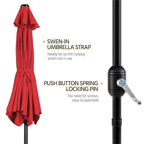 Yaheetech 9FT Outdoor Patio Umbrella, Outdoor Table Umbrella with Push Button Tilt and Crank, Yard Sun Shade, UV Protection Waterproof for Garden/Deck/Backyard/Pool, Red image 6