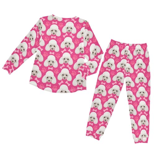 Poodle Pattern Pink Soft Pajama Set for All Seasons,Breathable Pjs Long Sleeve Sleepwear,Comfy Loungewear 2 Piece Underwear Set 5T2