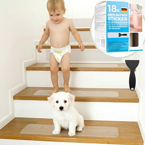 cocofy Treppenstufen Antirutsch 18x 60x8 cm - Antirutschstreifen Treppe Transparent Innen - Treppen Rutschschutz & Antirutsch Treppe - PEVA BPA-frei Diamant-Struktur