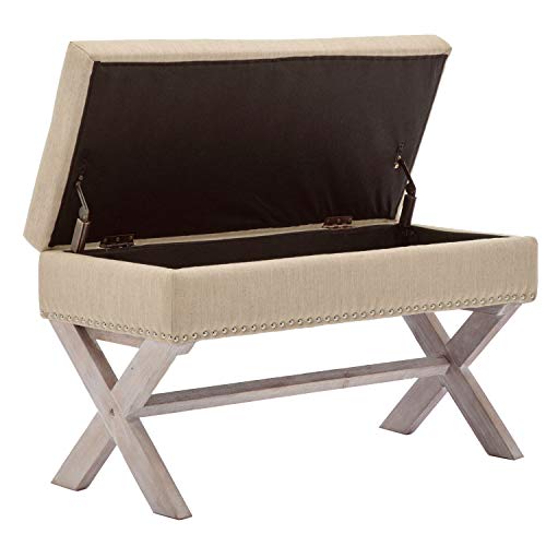 chairus Fabric Upholstered Storage Entryway Bench, 36 inch Bedroom Bench Seat with X-Shaped Wood Legs for Living Room, Foyer or Hallway - Beige