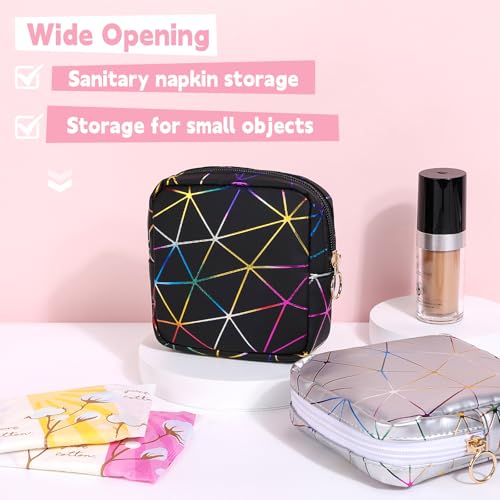 Image of Sanitary Napkin Storage Bag, Menstrual Cup Pouch Nursing Pad Holder Tampon Bags Feminine Product Pouches Portable Period Kit Bag for Girls Women Ladies 2 Pack (Dazzling Black /Silver)