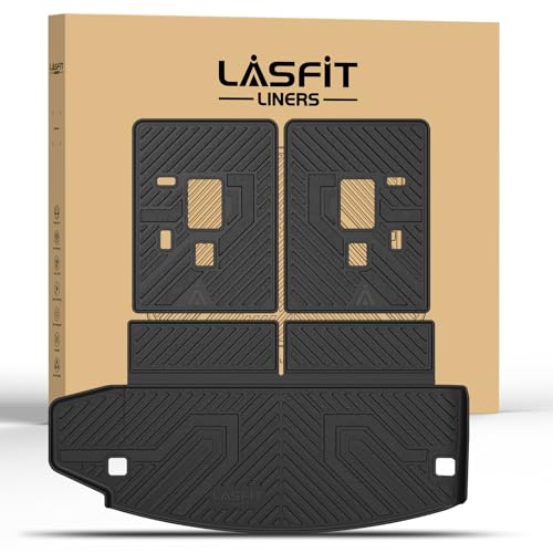 Image of LASFIT Cargo Mat for Dodge Durango 6 /7-Seat Models 2011-2026 | Not Fit 5-Seat Models, All Weather TPE Custom Fit Cargo Trunk Mat & Backrest Seat Protector, Black