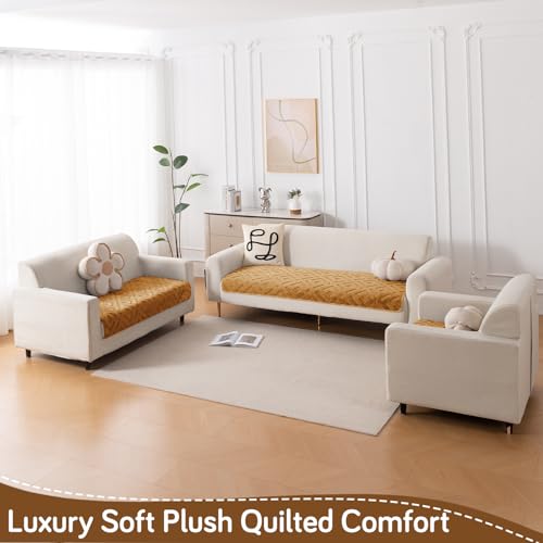 Image of HOKIPO 'Velvet Maze' Premium Sofa Backrest Cover Mat 55x80 cm with Anti-Slip Backing | 1 Pc - Light Brown (AR-6279-LBR)