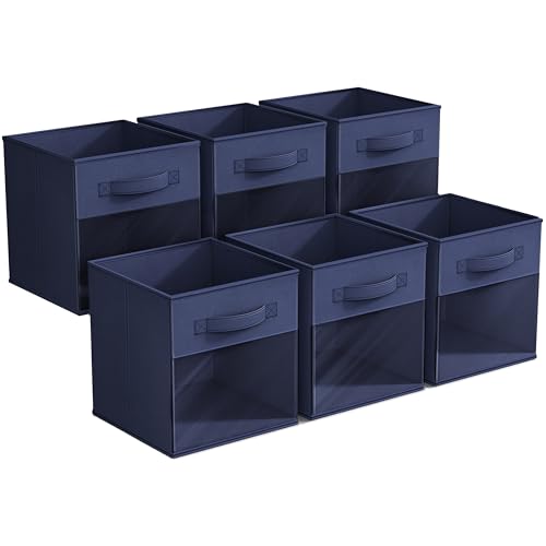 Sorbus 11 Inch Storage Bins with Clear Window - 6 Foldable Baskets for Organizing Clothes, Toys, Books - Sturdy Collapsible Fabric Storage Cubes with Handle - Storage Baskets for Shelves, Closets - Image 7
