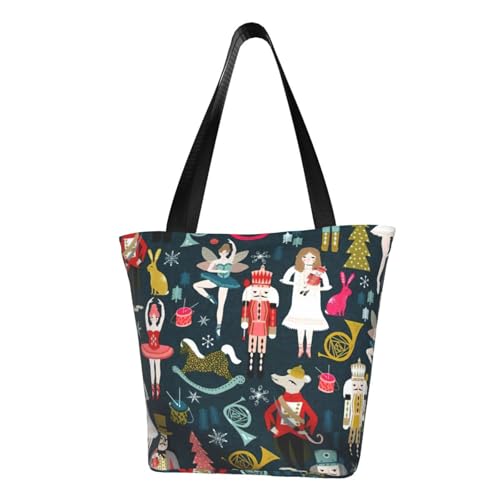 Women'S Nutcracker Ballet Xmas Dance Print Tote Bag For Women, Reusable Large Ladies Shoulder Bag Large Capacity Shopping Totes Fasion Handbag For Office, Shopping, Travel